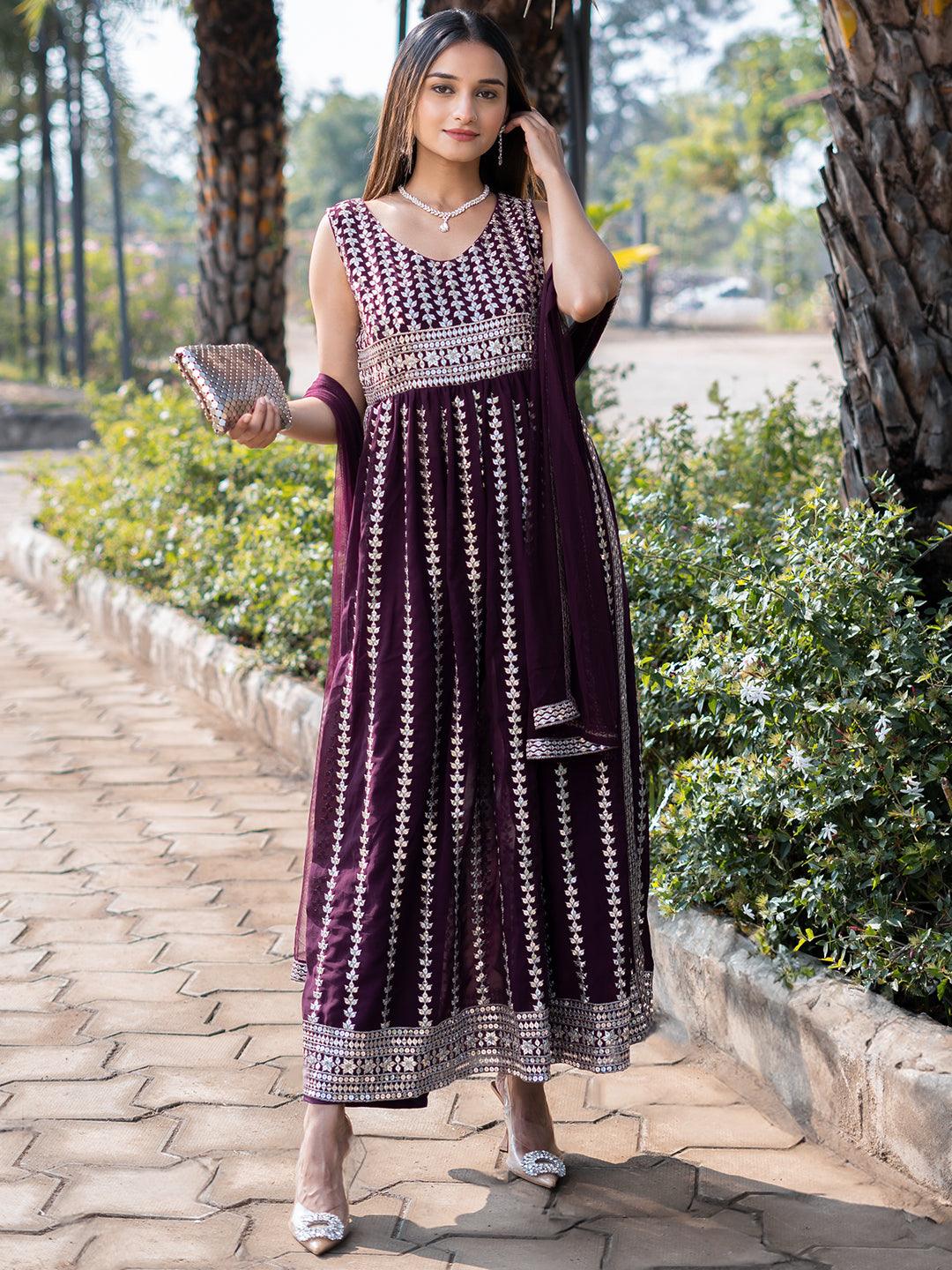 wine-embroidered-georgette-a-line-kurta-with-trousers-and-dupatta-libas-1